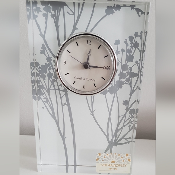 Cynthia Rowley Desk Clock with Gray Floral Design - Picture 1 of 4